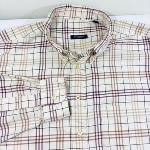Burberry London Men's Classic Fit Window Plaid Striped Button Down Beige Size XL